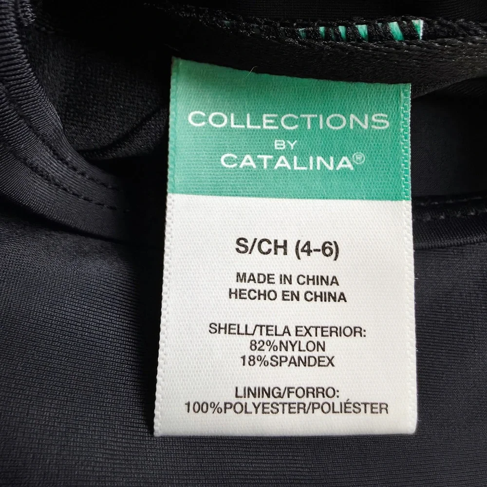 Collections by Catalina‎ Tankini Top Womens S 4-6 Black Ruched Flattering Swim
